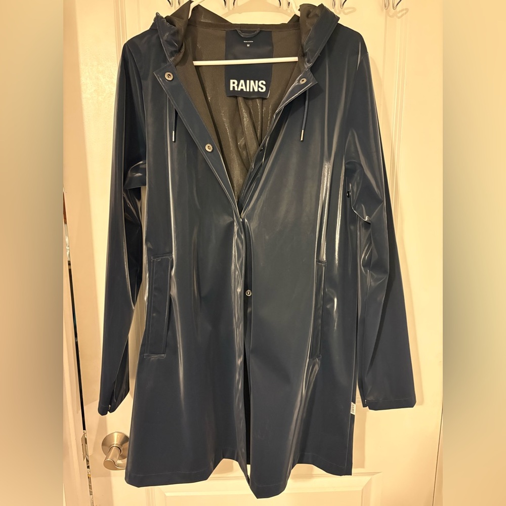 Rains navy blue rain jacket